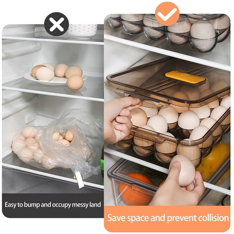 KTCINA Large Capacity Single Layer Egg Storage Box 48 Grids Transparent Egg  Drawer with Dust-proof Lid Household Egg Holder Space Saving for kitchen  and Refrigerator 