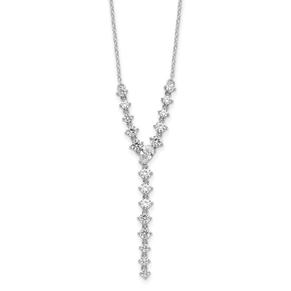 Auriga 925 Sterling Silver Rhodium-plated Fancy Round and Pear CZ Y-Drop Necklace for Women 16"