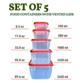 thumbnail image 2 of 10-Piece Food Storage Containers with Vented Lids, Airtight and BPA Free, Stackable, Microwave, Freezer, and Dishwasher Safe (Red), 2 of 5