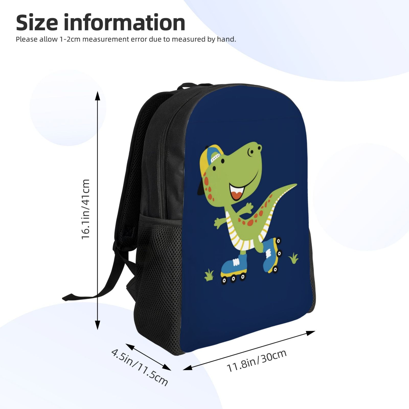 Xecao Dino Playing Roller Skate Print School Backpack with Laptop Compartment Small Travel Laptop Backpack for Women Men Waterproof College Backpack Simple School Bag