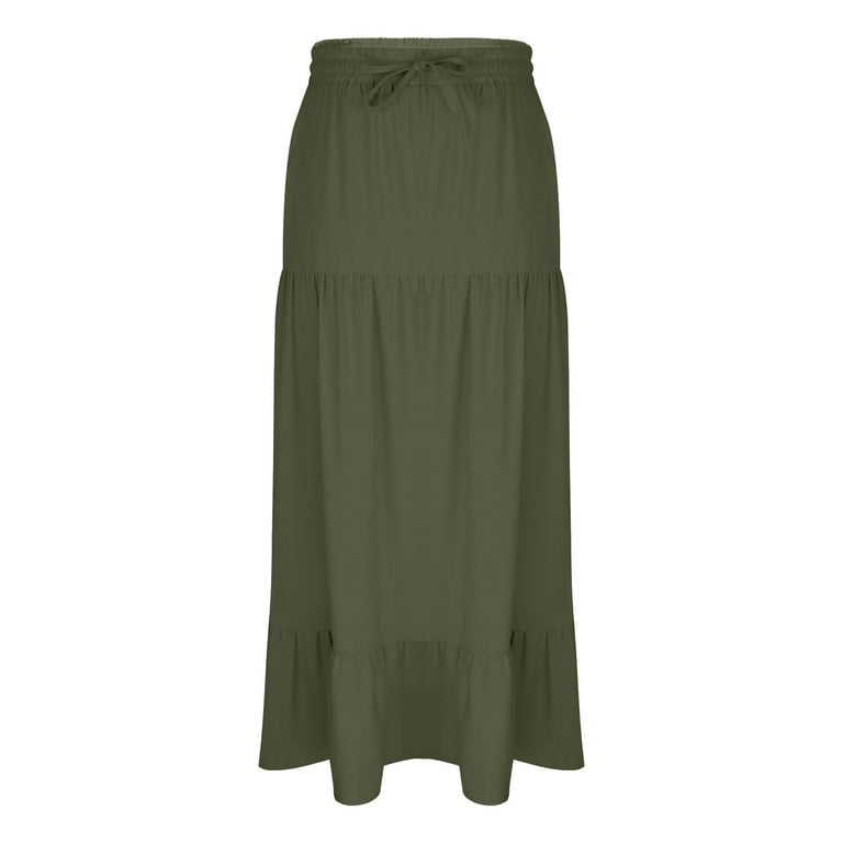 Ohufall Flowy Maxi Skirts for Women Plus Size Summer Solid Casual