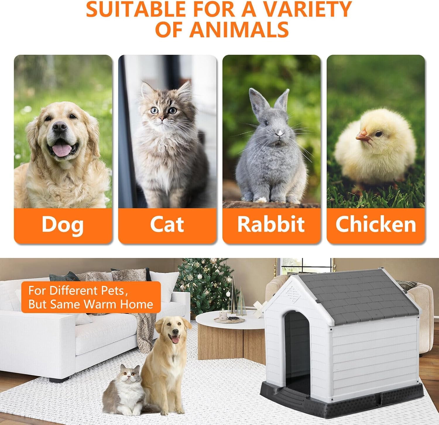 4 Colors Dog House Detachable Roof Designed for Medium or Small Sized Pets Yard