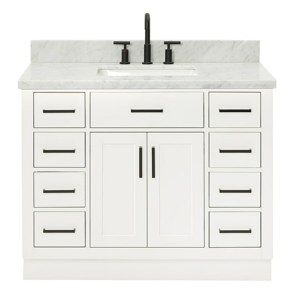 Ariel Hepburn 43 In. Rectangle Sink Vanity With 1.5 In. Carrara White Countertop In White