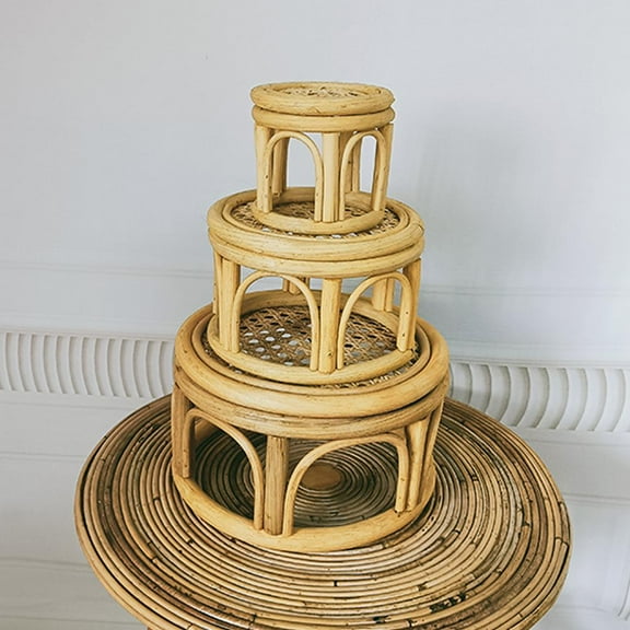 Rattan Plant Stand, 3-Tier Sizes, Sturdy Handmade Design, Elevate Indoor Plants in Living Room or Office