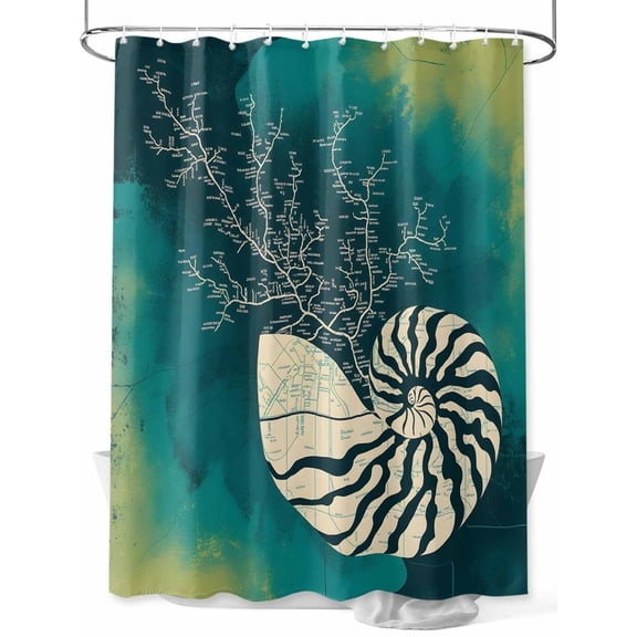 nqOlkjepod Vintage Teal Blue Conch Shower Curtain, Waterproof Shower Curtains for Bathroom, Modern Art Geometric Nautical Coastal Washable Fabric Bathtub Curtain Set Bath Decor with 12 Hooks 72"x78"