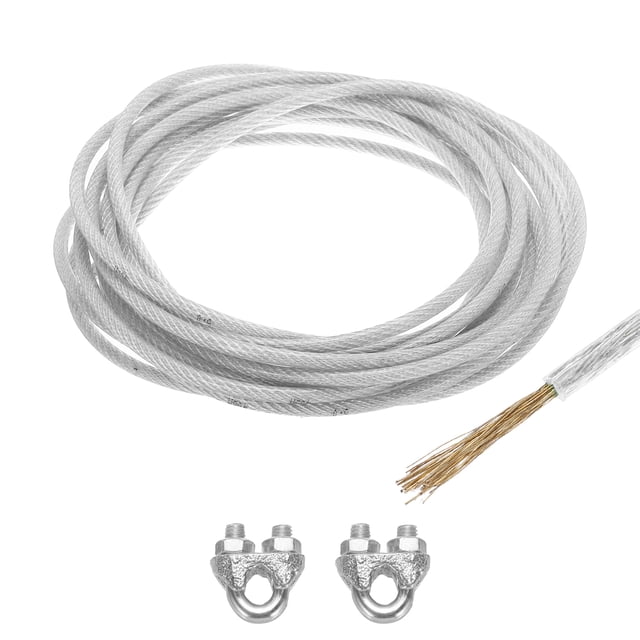 Uxcell 1/4 Clear Vinyl Coated Wire Rope 20ft Galvanized Steel with 2PCS M6 Loop Sleeves