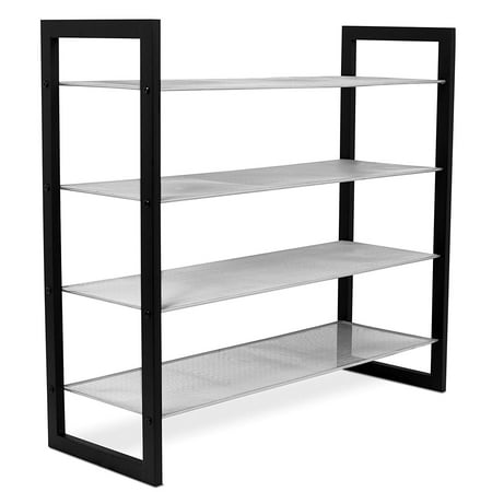 Internet's Best Mesh Shoe Rack | 4-Tier | Free Standing Metal Wood Shoe Organizer | Closet and Entryway | Fits 16 Pairs of Shoes | Black & (Best Wood For Custom Closet)