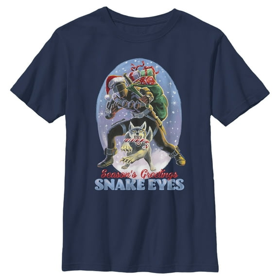Boy's GI Joe Christmas Snake Eyes Season's Greetings  Graphic Tee Navy Blue X Large