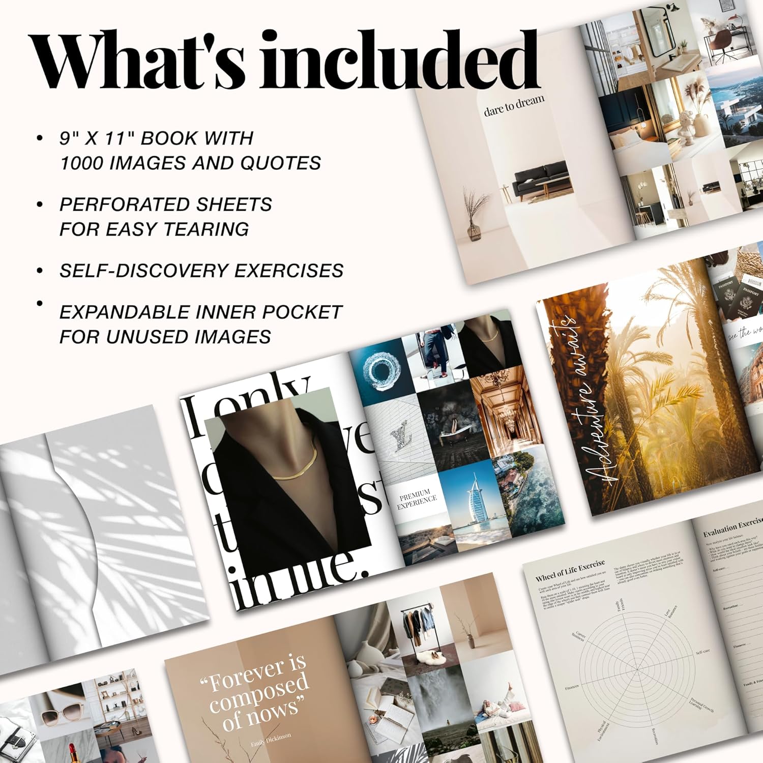 Vision Board Book Magazine for Women - 1000+ Diverse Pictures, Quotes, Self-Discovery Exercises | Complete Collage Clip Art Supplies Kit for Adults | Ideal for Vision Mood Board Party & Manifestation