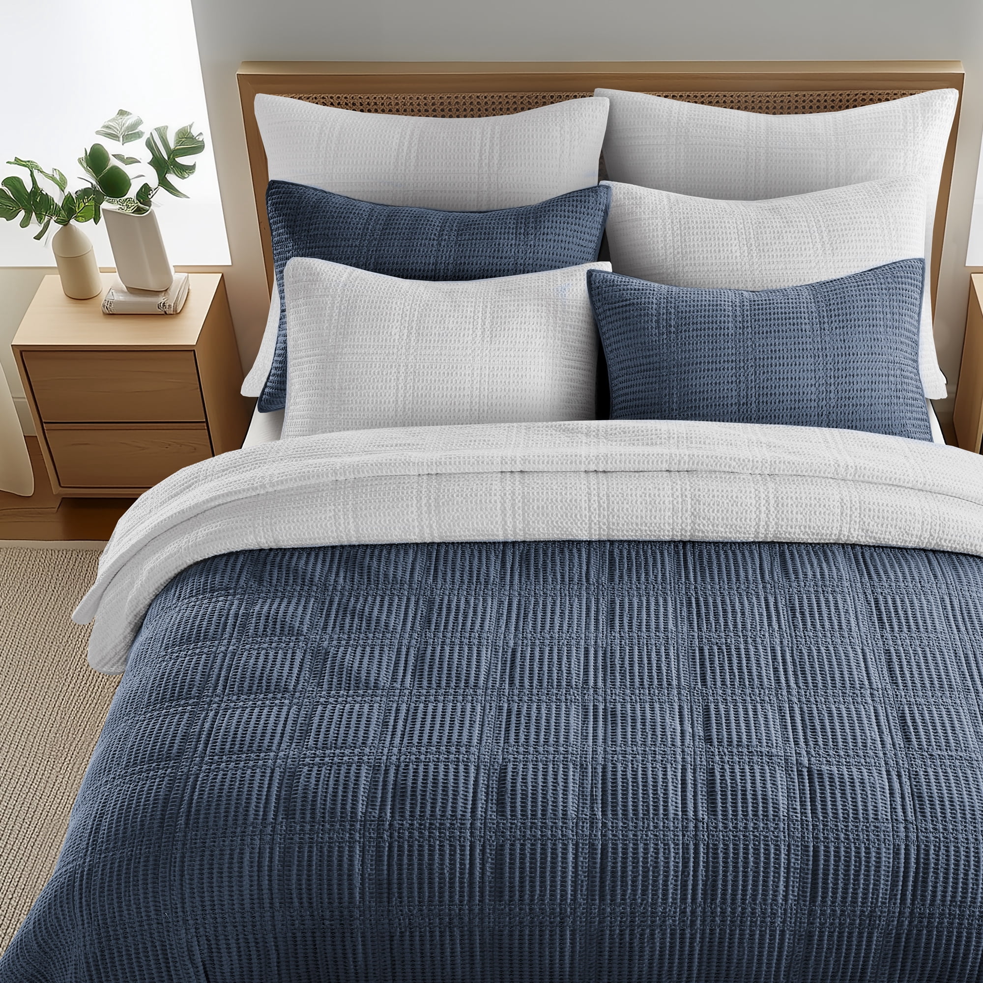 Levtex Home - Cloud Waffle Quilt Set - King Quilt and Two King Shams - Waffle Textured - Navy - Quilt (106x92in.) and Shams (20x36in.) - Reversible - Cotton