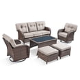 thumbnail image 3 of PARKWELL 6 Pieces Patio Furniture Set with Swivel Chairs, Outdoor All-Weather Wicker Conversation Sofa Set with Coffee Table,Ottoman and 5" Thick Cushion for Porch Deck, Brown/Beige, 3 of 11