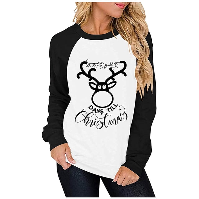 Tops de mujer Moda Árbol de Navidad Impreso Manga larga Sudadera Costura Blusa Camisa Pompotops gfhjh10727
