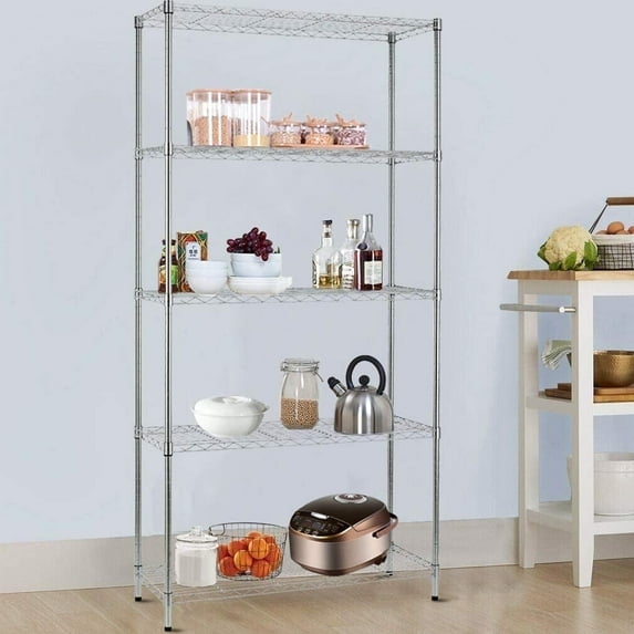 Dkelincs 5 Tier Wire Shelving Unit Storage Shelves Adjustable Metal Shelf Rack NSF Wire Shelf 250 Lbs Capacity of Each Tier for Kitchen, Bathroom, Chrome