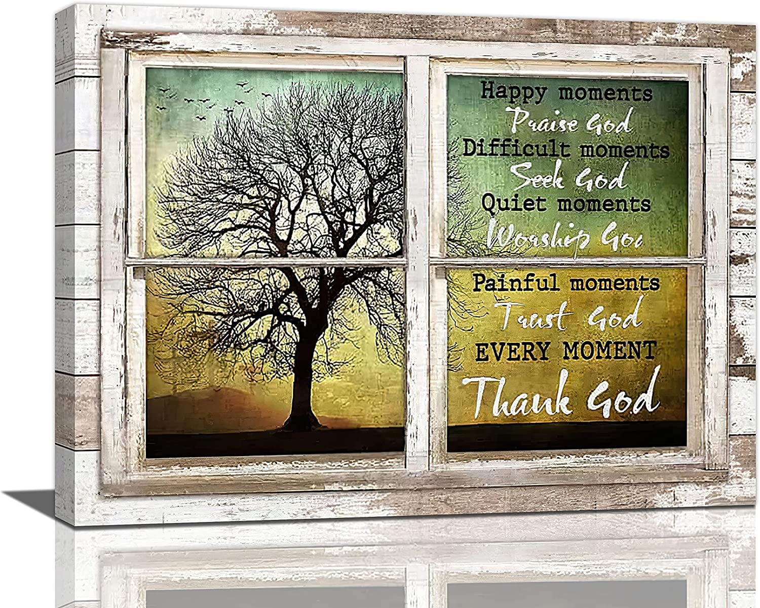 Christian Wall Art Vintage Christian Tree Pictures Wall Decor Inspirational Every Moment Thank God Religious Painting Rustic Farmhouse Canvas Prints Modern Home Artwork for Bedroom Bathroom 16"x12"