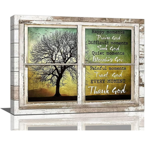 Christian Wall Art Vintage Christian Tree Pictures Wall Decor Inspirational Every Moment Thank God Religious Painting Rustic Farmhouse Canvas Prints Modern Home Artwork for Bedroom Bathroom 16"x12"