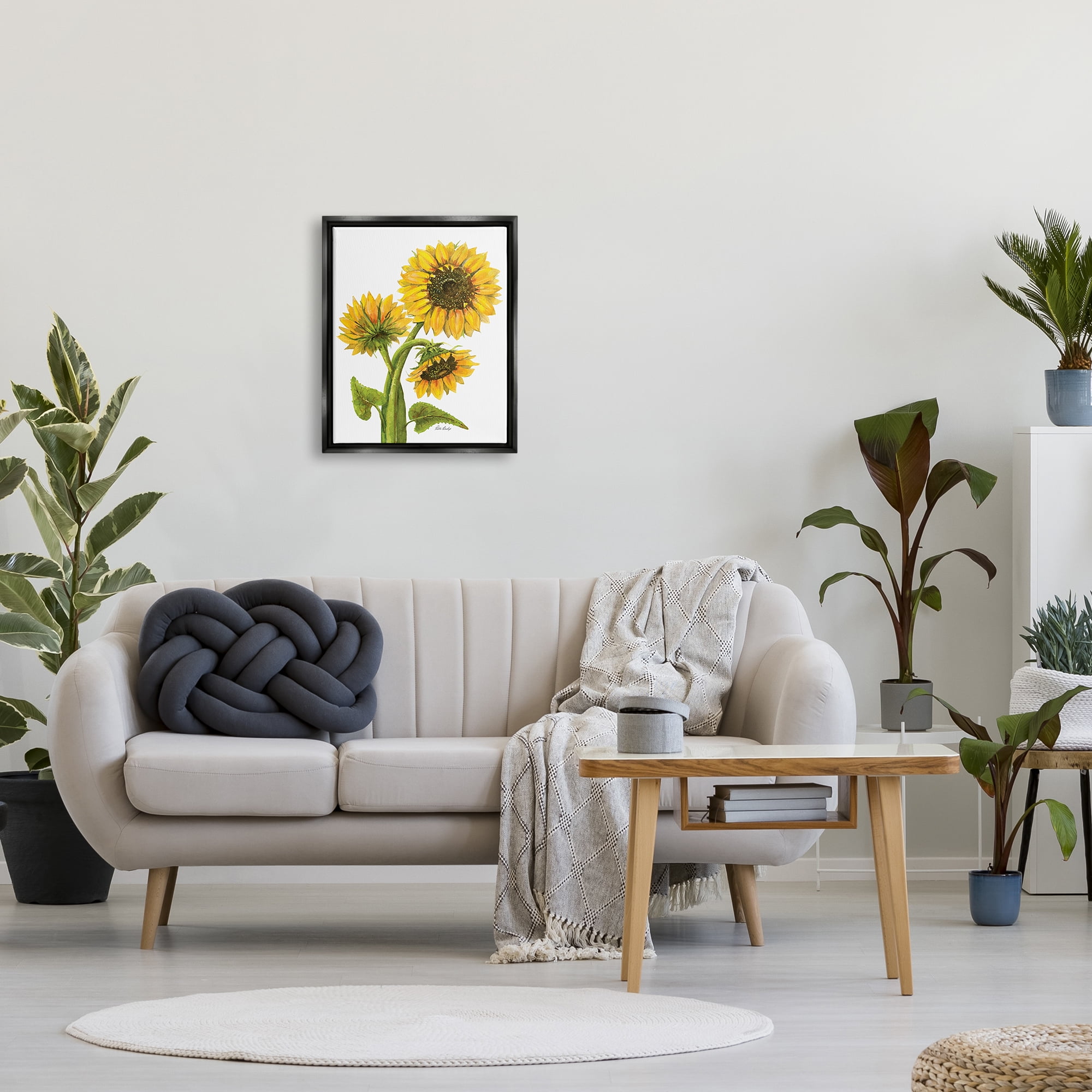 Stupell Industries Sunflower Trio on White Botanical & Floral Painting Black Floater Framed Art Print Wall Art, 17 x 21