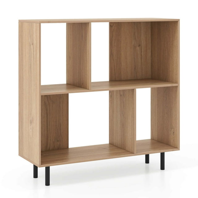 Costway Bibliothèque Ouverte Style Mi-Siècle Moderne en Cubes avec 4 Compartiments Naturel
