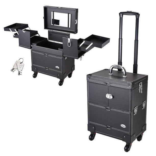 AW Pro Lockable Rolling Makeup Case on Wheels w/ Keys & Mirror Artist