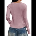 thumbnail image 3 of Camisas de Larga para Mujer, Otoño, Cuello Redondo, Botones, Corte Entallado, Punto Acanalado, Color Liso, Informales, 2025 Rosa XL, 3 of 7