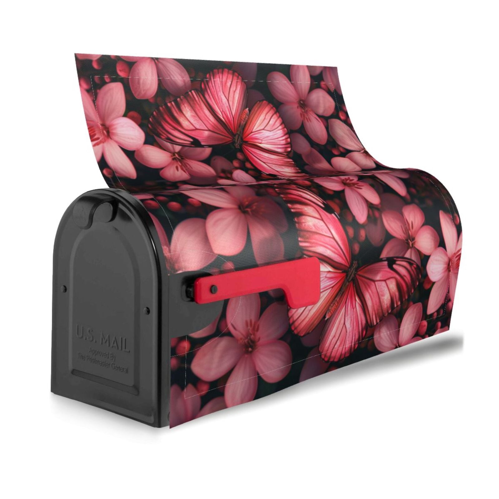 Xecao pink butterfly for Mailbox Cover with Magnetic Strips, Waterproof and Sunscreen, Adds a Decorative Touch to Your Garden Yard-21x18 in