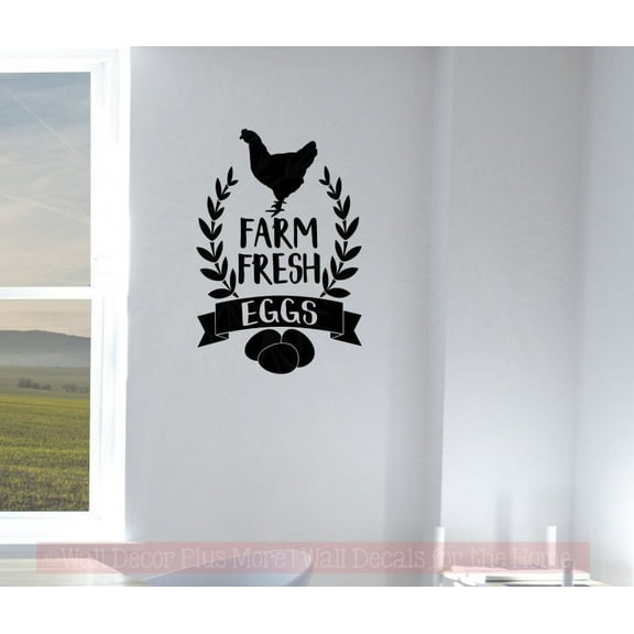 Farmhouse Wall Decor Farm Fresh Eggs Vinyl Art Decals Home Art Stickers 23x16-Inch Black