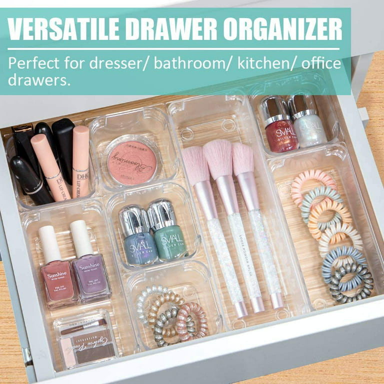 7pcs Clear Kitchen Drawer Organizer Set, Drawer Grid Storage Box