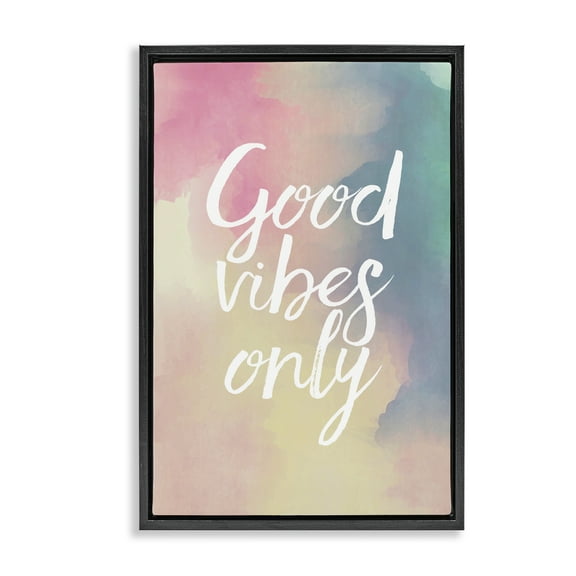 Stupell Industries Good Vibes Only Ombre Typography Painting Black Floater Framed Art Print Wall Art, 17 x 25
