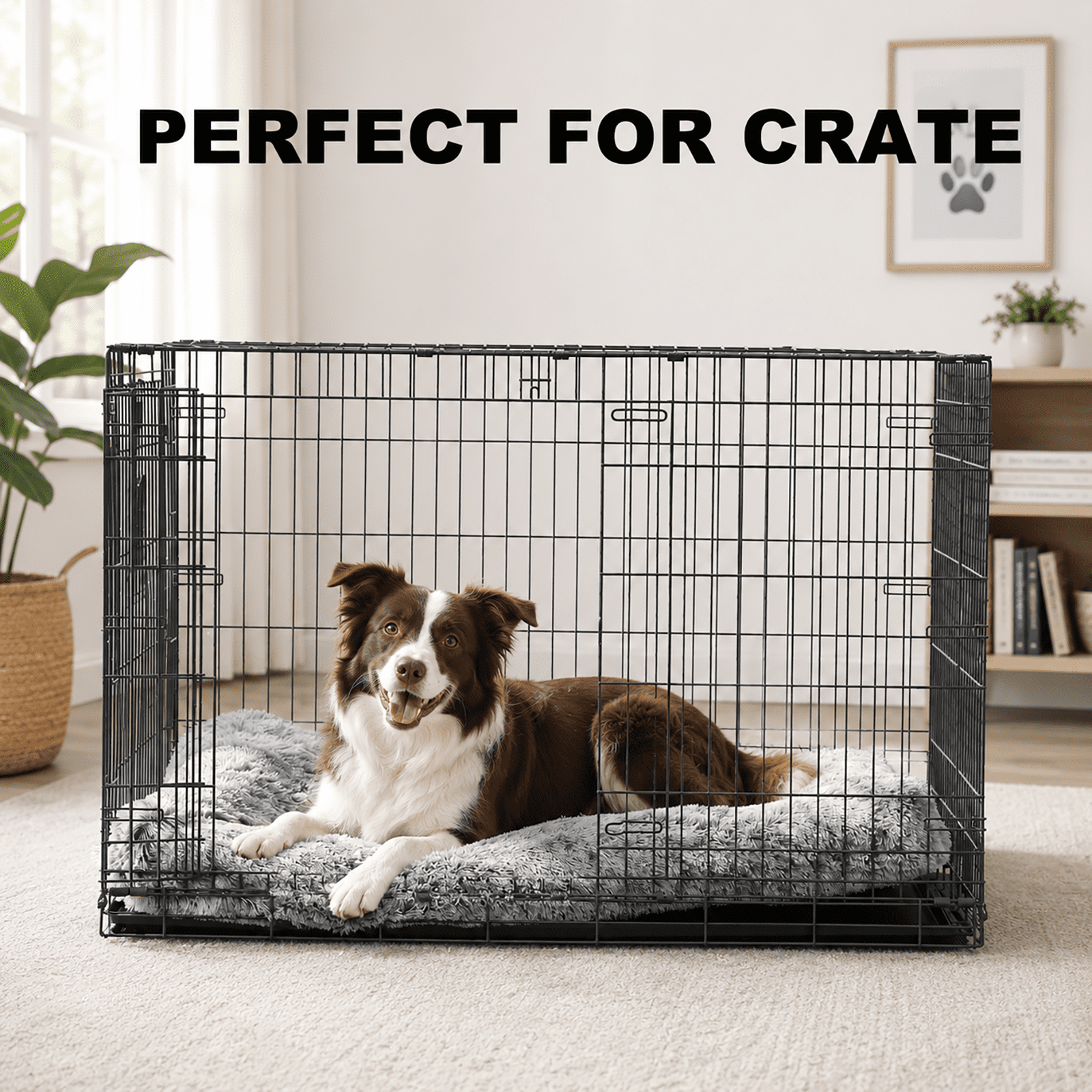 Juyafio Large Plush Dog Pet Bed,Washable Dog mat with Non-Slip Bottom for Large and Medium Dogs, 38"x26" Gray Anti Anxiety Dog Bed