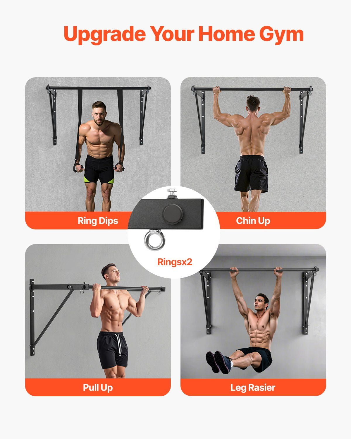 Pull Up Bar Wall Mounted Heavy Duty Chin Up Bars for Home Gym, Adjustable Depth 22/30 Inches, 440LBS Carbon Steel Frame, 50-Inch Width, 1.25-Inch Anti-Slip Handle, Compatible with Ab Straps Gym Rings