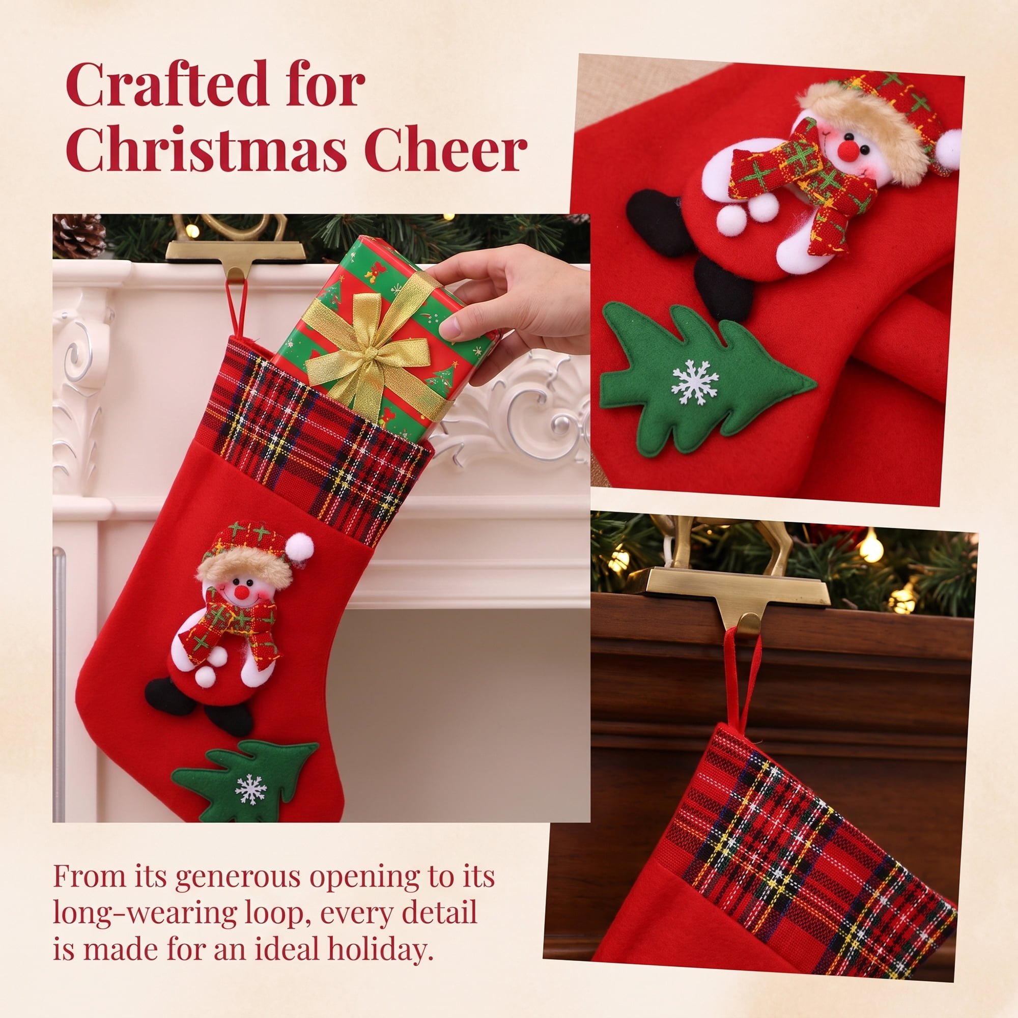 Unique Bargains Playful Cartoon Christmas Stockings Sideboard Rail Accents Red Snowman 12"