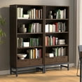 thumbnail image 3 of Simpli Home Banting 30W 4 Shelf Bookcase with Drawers (Set of 2) in Walnut Brown, 3 of 5
