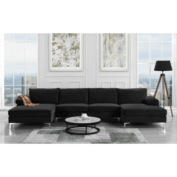 Modern Large Velvet Fabric U Shape, Extra Long Sofa With Chaise Lounge