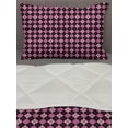thumbnail image 3 of Checkered Comforter & Sham Bedding Set, Crosswise Striped Mosaic Pattern Squares Retro Style Feminine Design, 3 pcs Duvet Set Microfiber Filling Quilt, 5 Sizes, Pink Pale Pink Black, by Ambesonne, 3 of 4