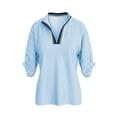 thumbnail image 5 of Women Oversized Striped Crewneck Sweatshirt 3/4 Sleeve Color Block Pullover Tops Puff Sleeve Casual Summer Blouse Workout Shirt, 5 of 6