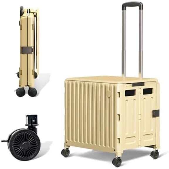 Folding Utility Cart with Wheels: Collapsible Rolling Carte for Teachers Handcart Shopping Trolley Portable Tool Box, All-Terrain Office Cart with Lid Basket Handle & Durable Frame$$Office