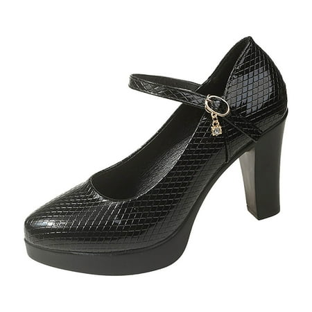 Sexlip Women s Retro Pointed Low Top Single Shoes with Buckle - Thick Sole High Heels for Casual and Work Wear in All Seasons