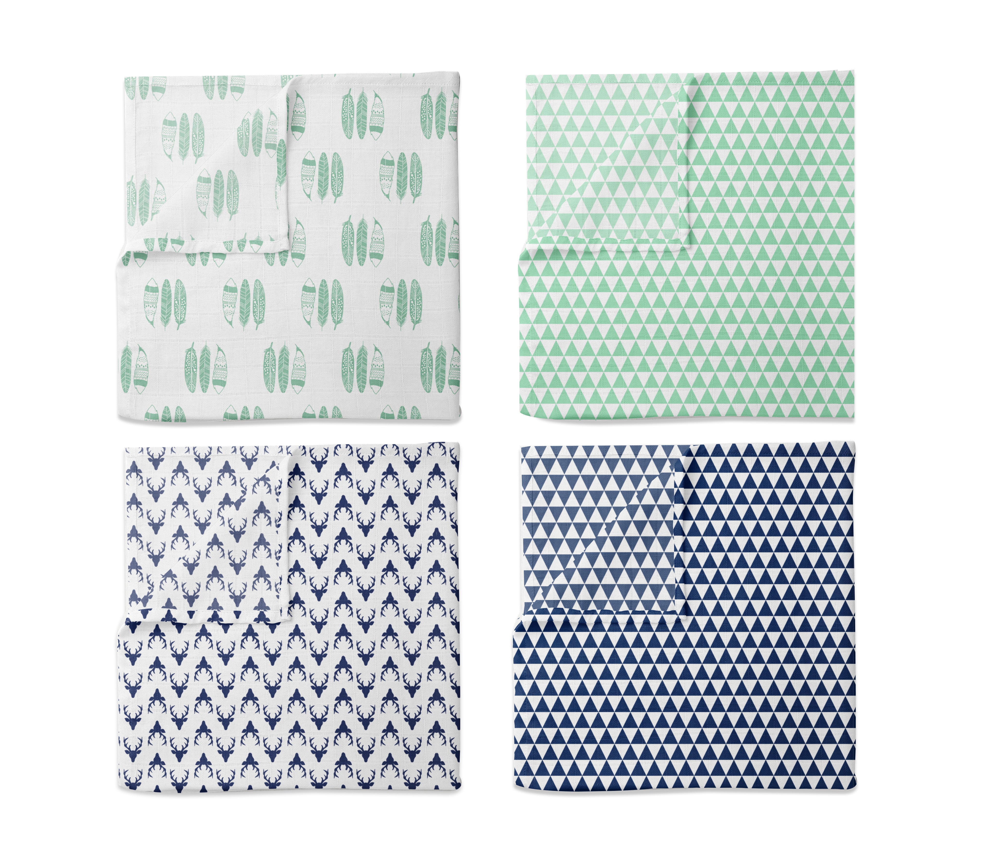Bacati - Tribal Mint/Navy Feathers Buck Triangles Muslin Boys Crib Bedding Set