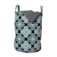thumbnail image 1 of Moroccan Laundry Bag, Floral Inspire Mediterranean Oriental Damask Print, Hamper Basket with Handles Drawstring Closure for Laundromats, 13" x 19", Teal Petrol Blue, by Ambesonne, 1 of 4