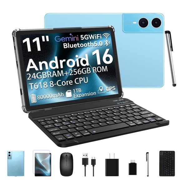 Android Tableta 16 de 11 Pulgadas, Carga Rápida de 18W, Expansión a 24GB+256GB+1TB, CPU de Ocho Núcleos, Batería Grande de 8000mAh, WiFi6, Pantalla Táctil, Widevine L1 Tableta