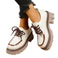 thumbnail image 4 of Willtoo Women's Leather Shoes Color Blocking Platform Oxfords Comfortable Pumps Round Toe Chunky Heel Anti-Slip Lug Sole Causal Lace-up Loafers Dress Work Shoes, 4 of 5