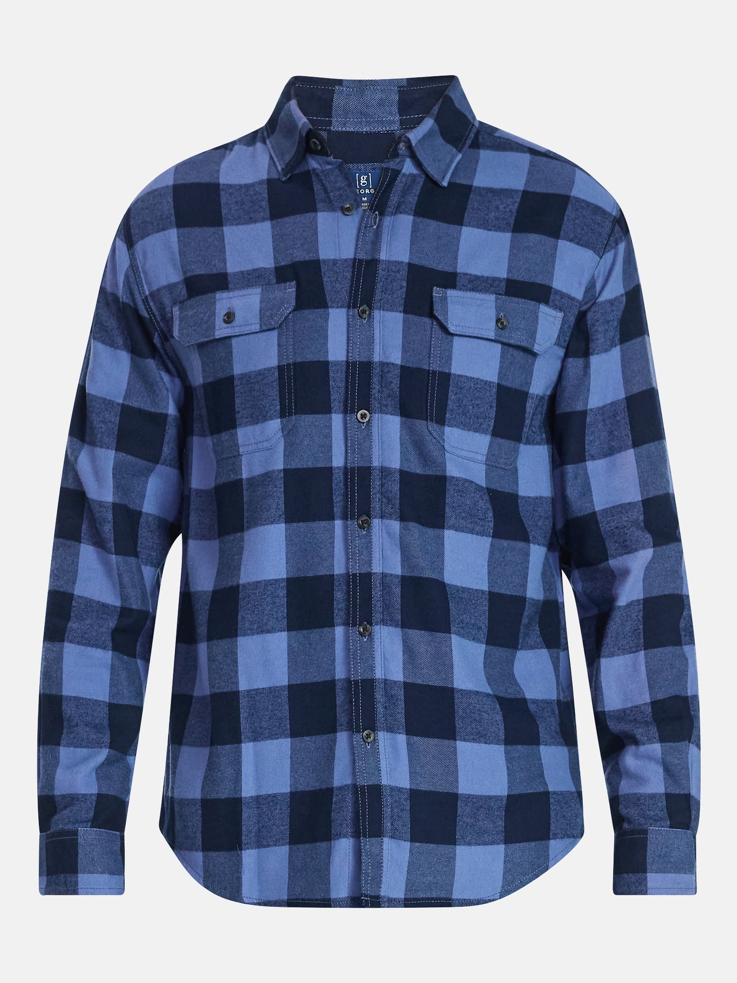 George Men's Double Pocket Flannel Shirt, 2 Pack, Sizes XS-3XLT