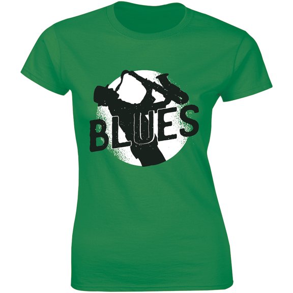 Cool Blues Music - A Man playing Saxophone Harmonica Women's Gift T-Shirt