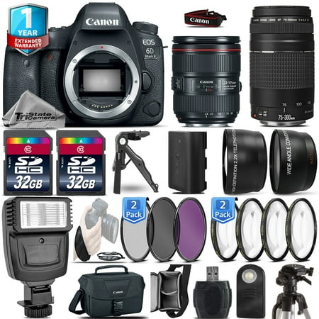 Canon EOS 6D Mark II Camera + 24-105mm USM + 75-300 III + 1yr Warranty -64GB