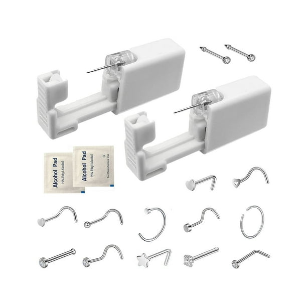 2 Pcs Nose Piercing Kit, Portable Nose Piercing Tools with 12 Pcs Free