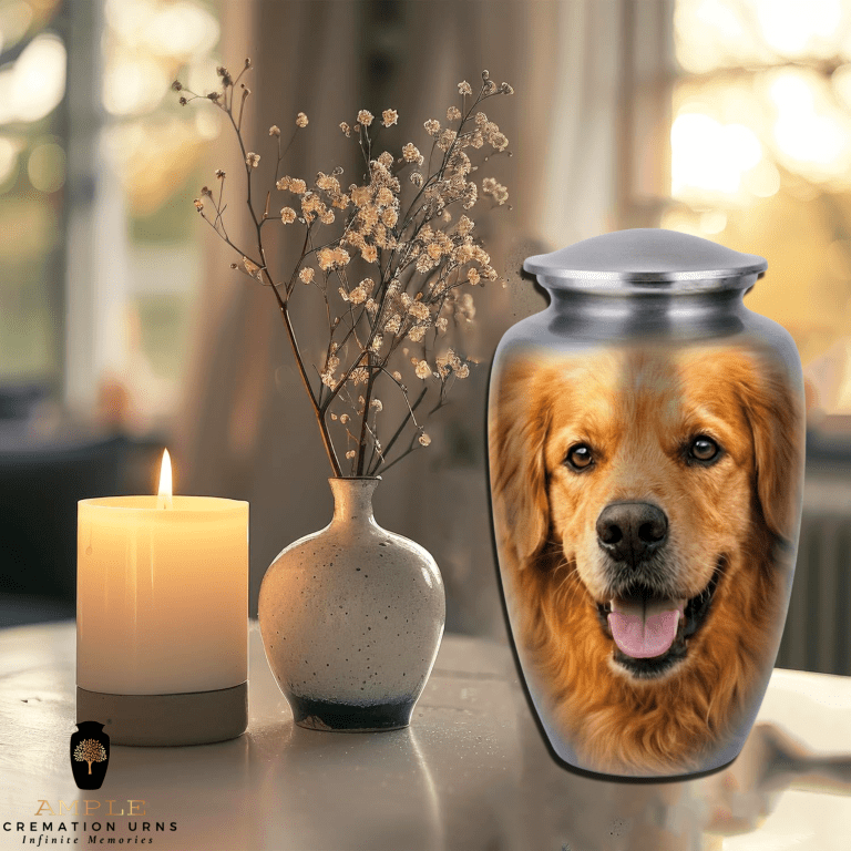 Large Dog Urn Golden Retriever Face Pet Cremation Urn Aluminum Ashes Memorial