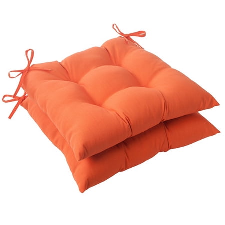Set of 2 Orange Sunrise Outdoor Tufted Patio Seat Cushions 19