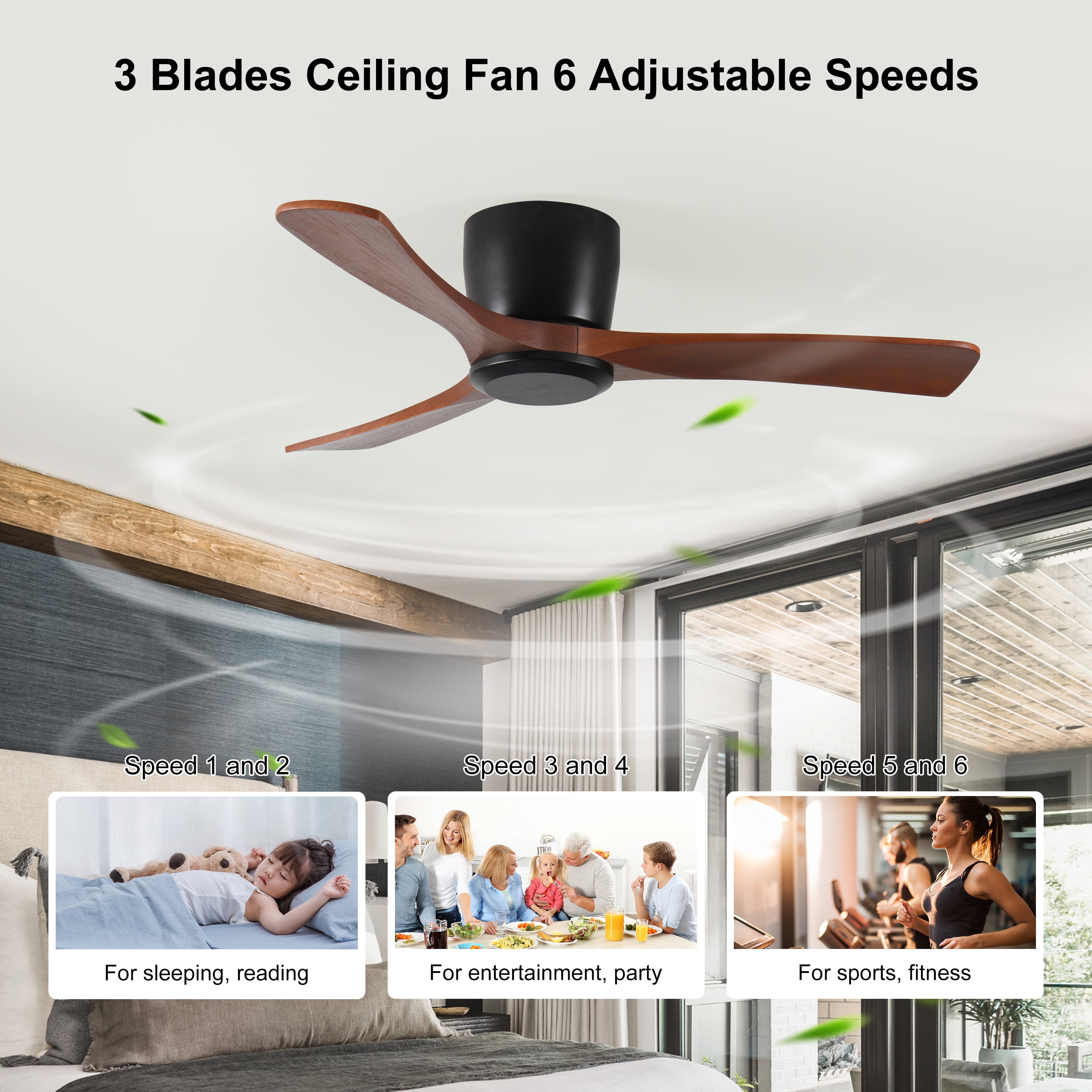 Ceiling Fans 42 Inch Ceiling Fan no light with Remote Control, Low Profile Flush Mount Ceiling Fan without Light,Noiseless Reversible DC Motor with Timer,Table Fans