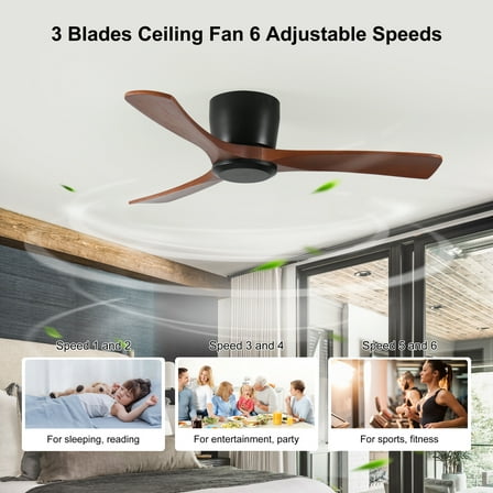 Miniyam 42 in Ceiling Fan No Light with Remote Control Flush Mount, 35db Reversible,Timer,6 Speeds