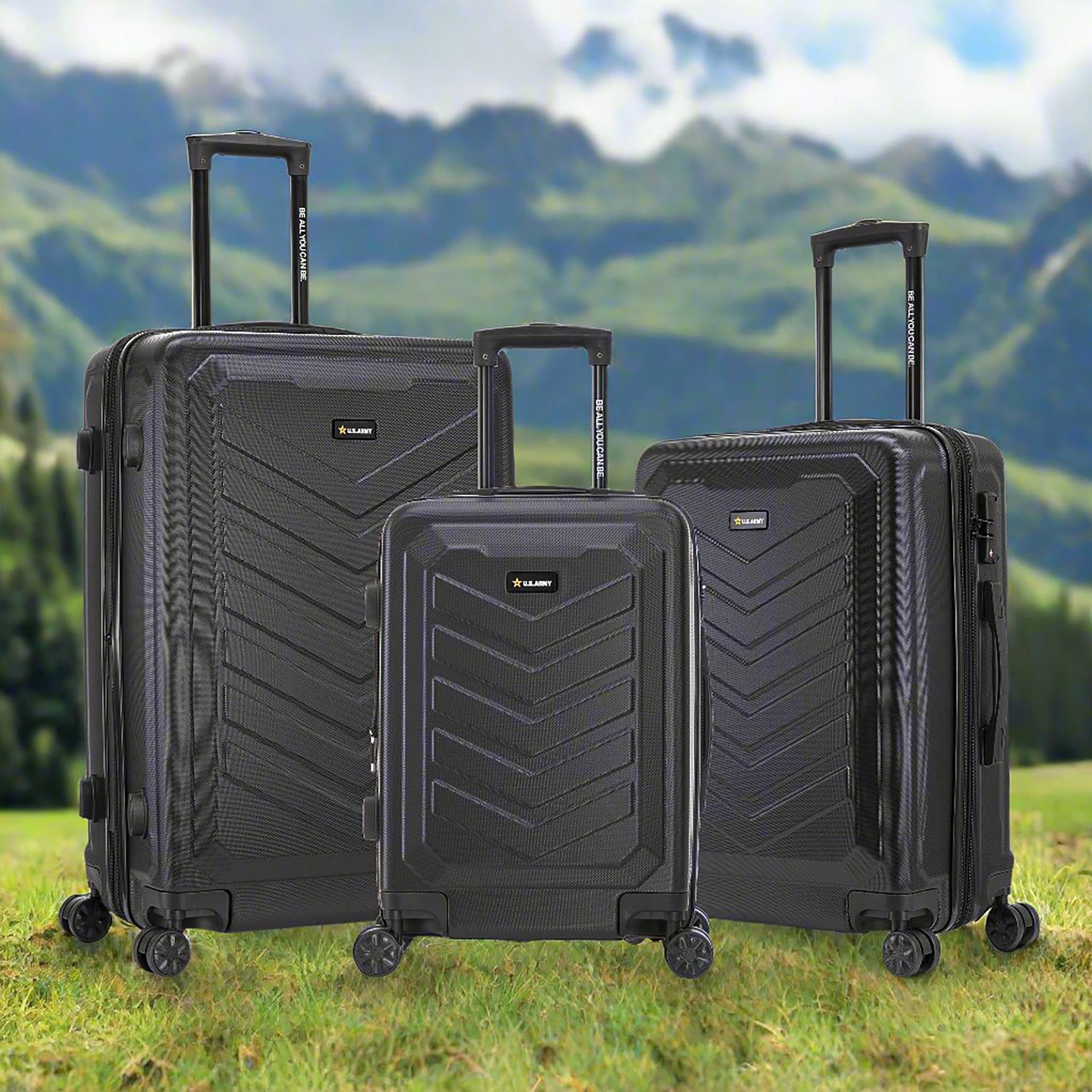 US ARMY FOX PRO 3-piece Luggage Set 20"/24"/28" Expandable Suitcases with TSA Lock Black
