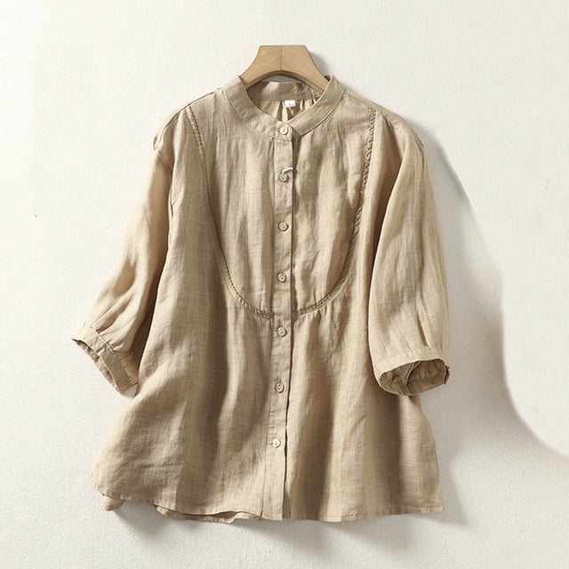 PEZHADA Chemises pour Femmes Manches Courtes Mode Manches Courtes Col Rond Décontracté Élastique Blouse Confortable